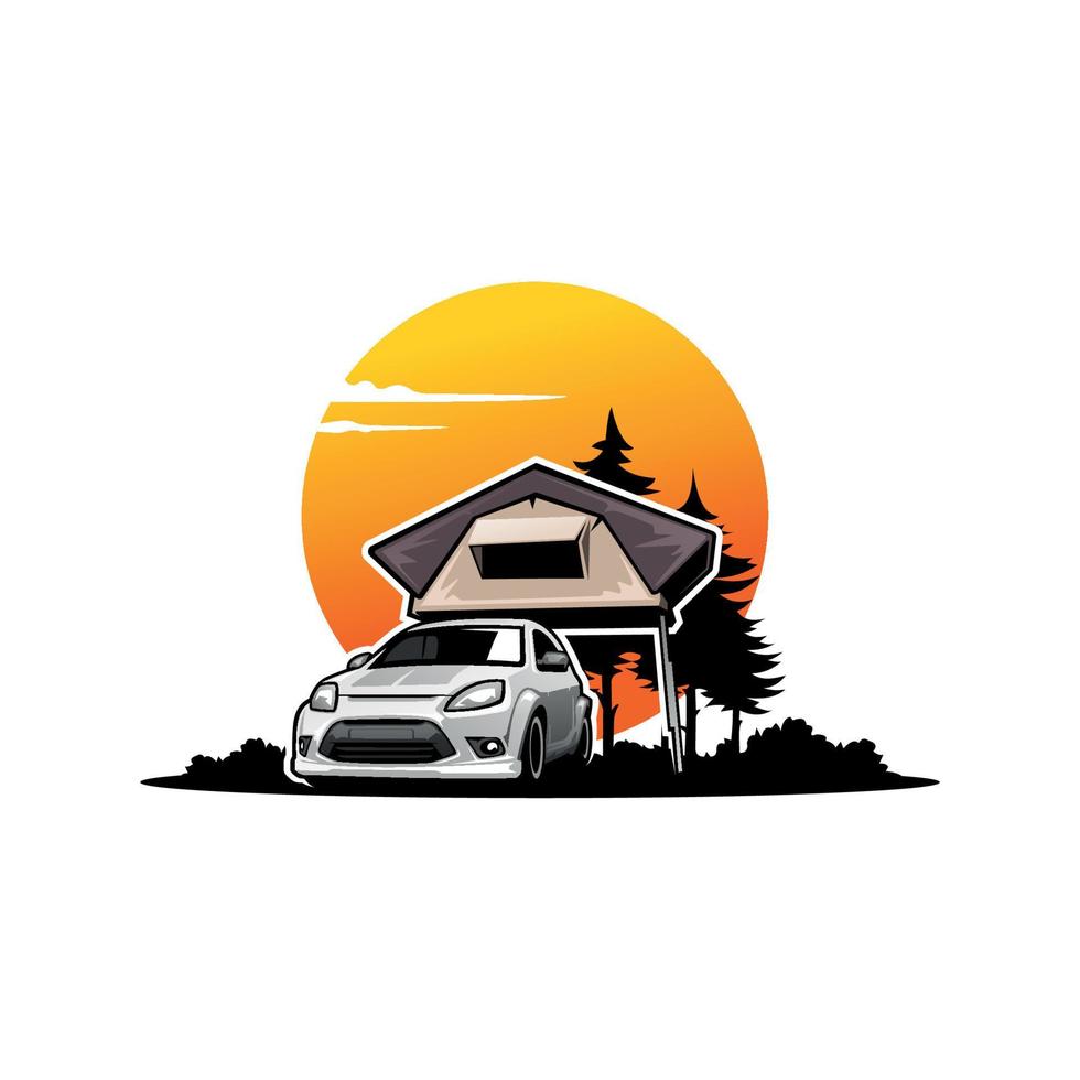 city car wih roof tent illustration logo vector