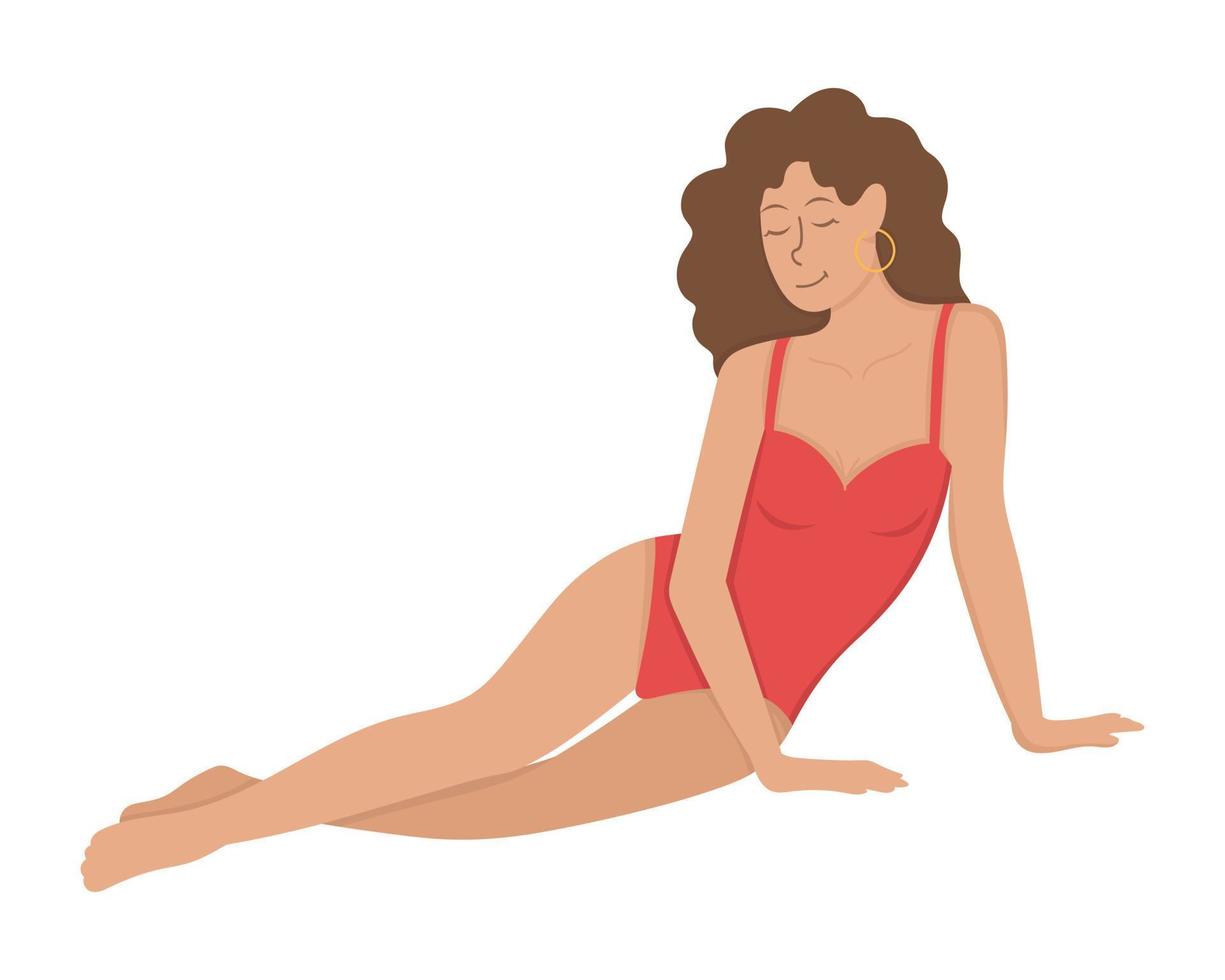 A girl in a straw hat is relaxing on the beach. Flat doodle clipart. All objects are repainted. vector