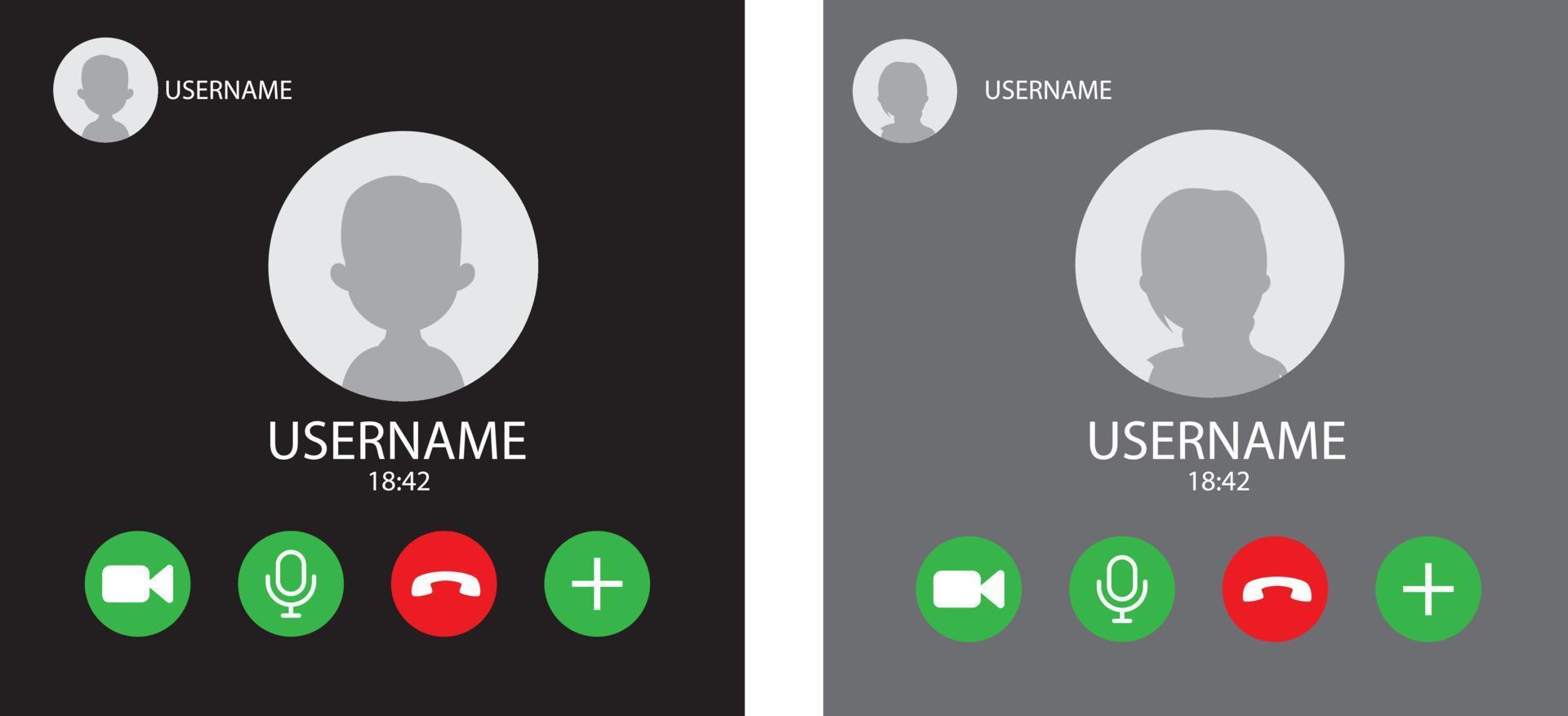 Video chat interface, user web video call window. Concept of social remote media, remote communication. Call screen template. Mockup interface. Video chat user interface, video calls window. EPS 10 vector