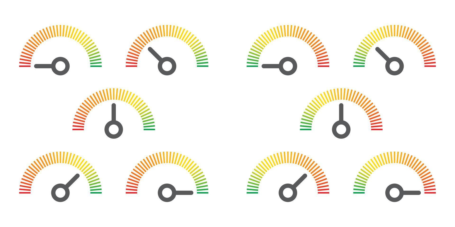 elemento de indicador de infografía de signo de medidor de rojo a verde y de verde a rojo ilustración vectorial vector