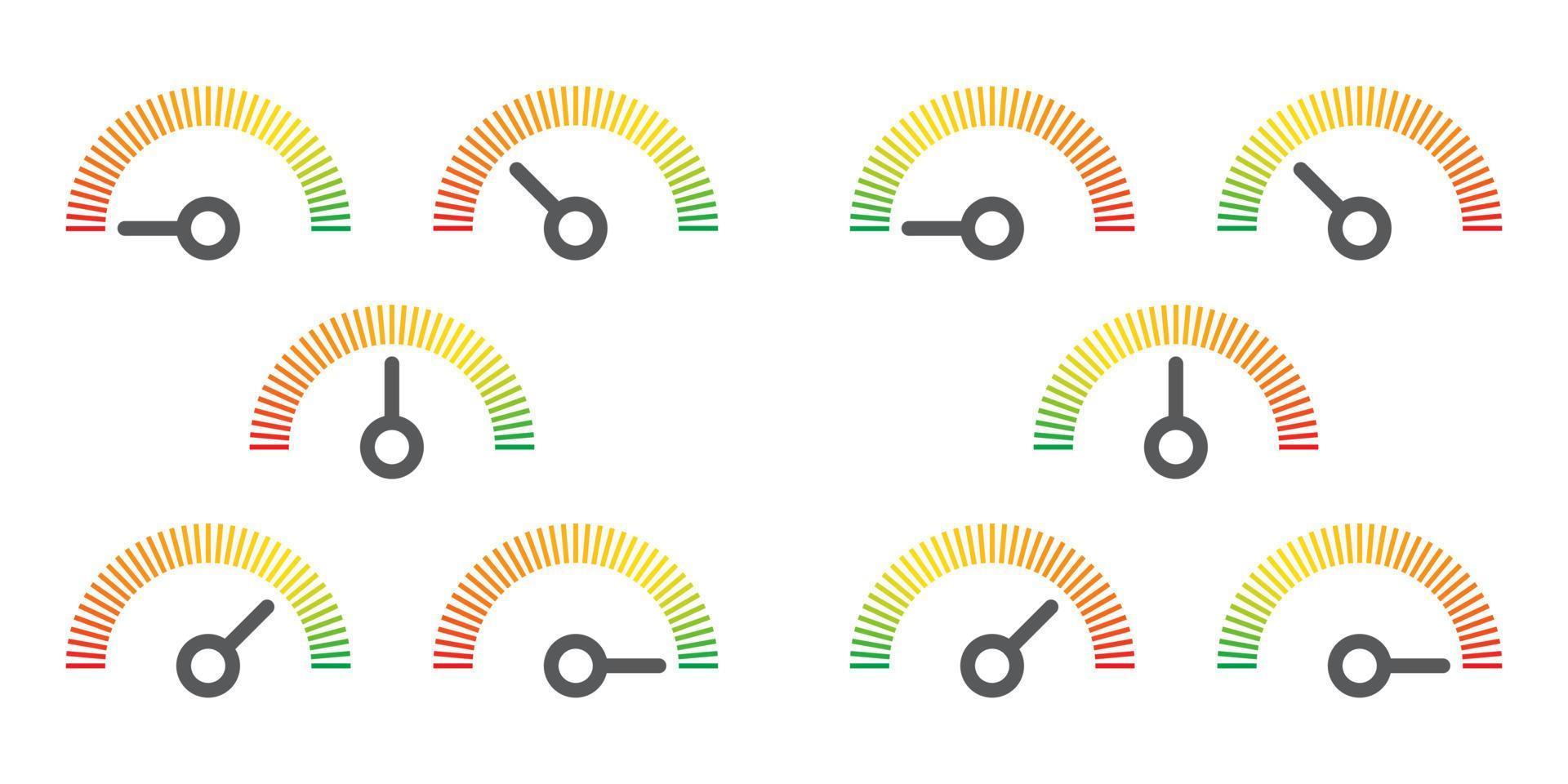 Meter sign infographic gauge element from red to green and green to red vector illustration