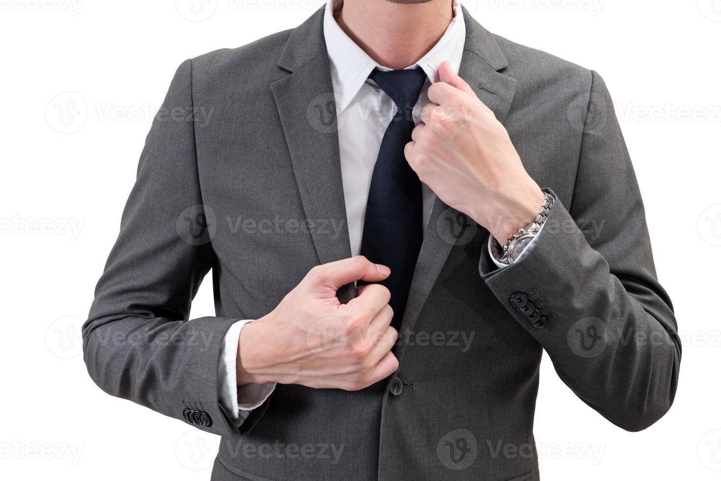 businessman in gray suit isolated on white background. photo