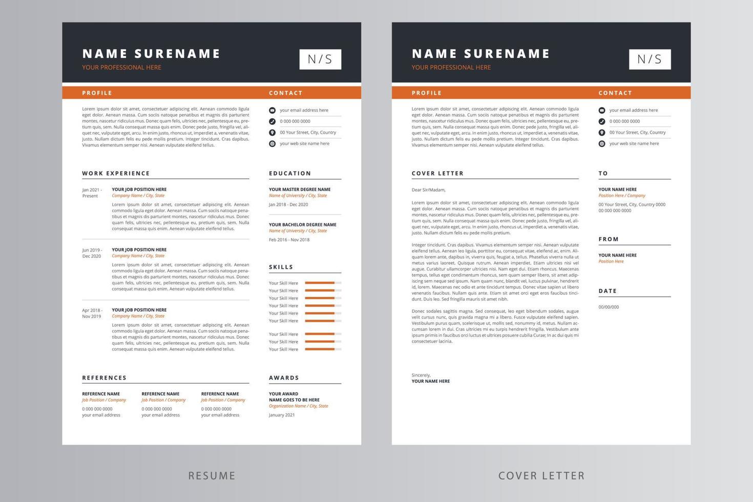 Modern Resume or CV and Cover Letter Template. Pro Vector