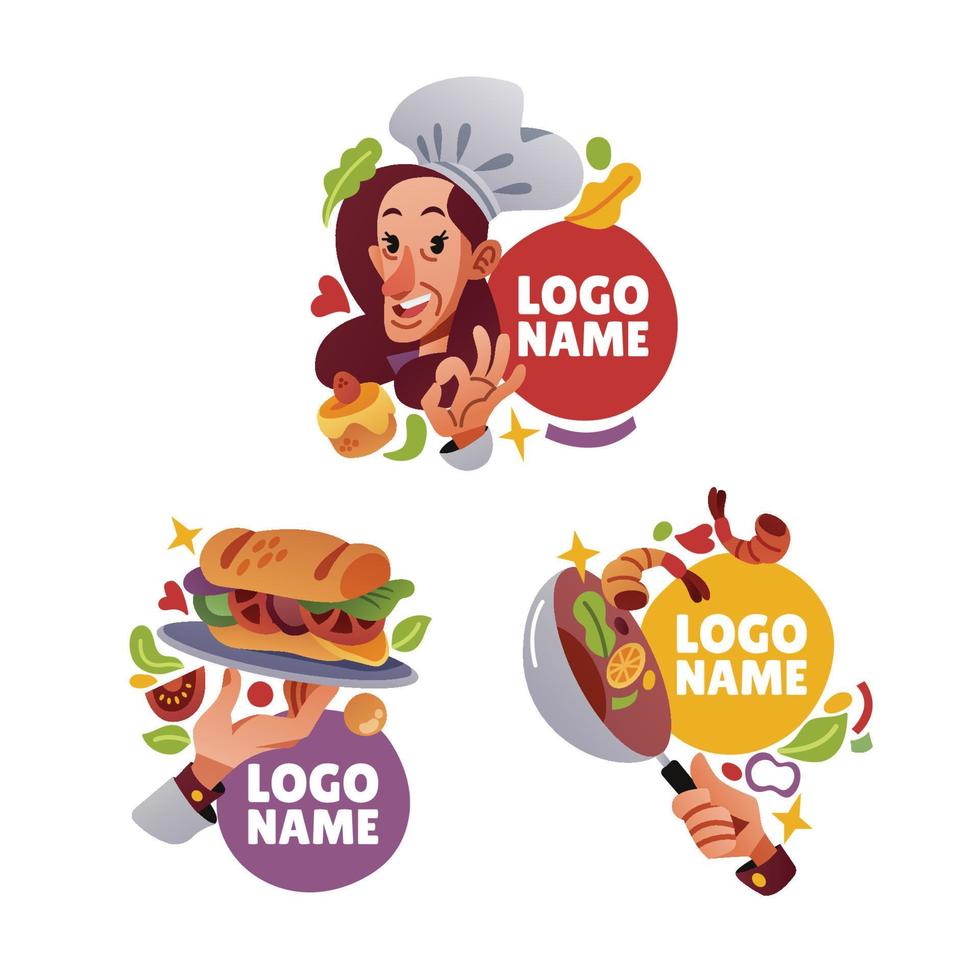 diseño de logo de chef con personajes vector