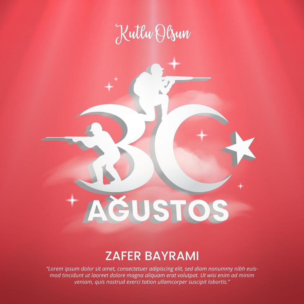 30 Agustos Zafer Bayrami or Turkey victory day background with a 3d logo design vector