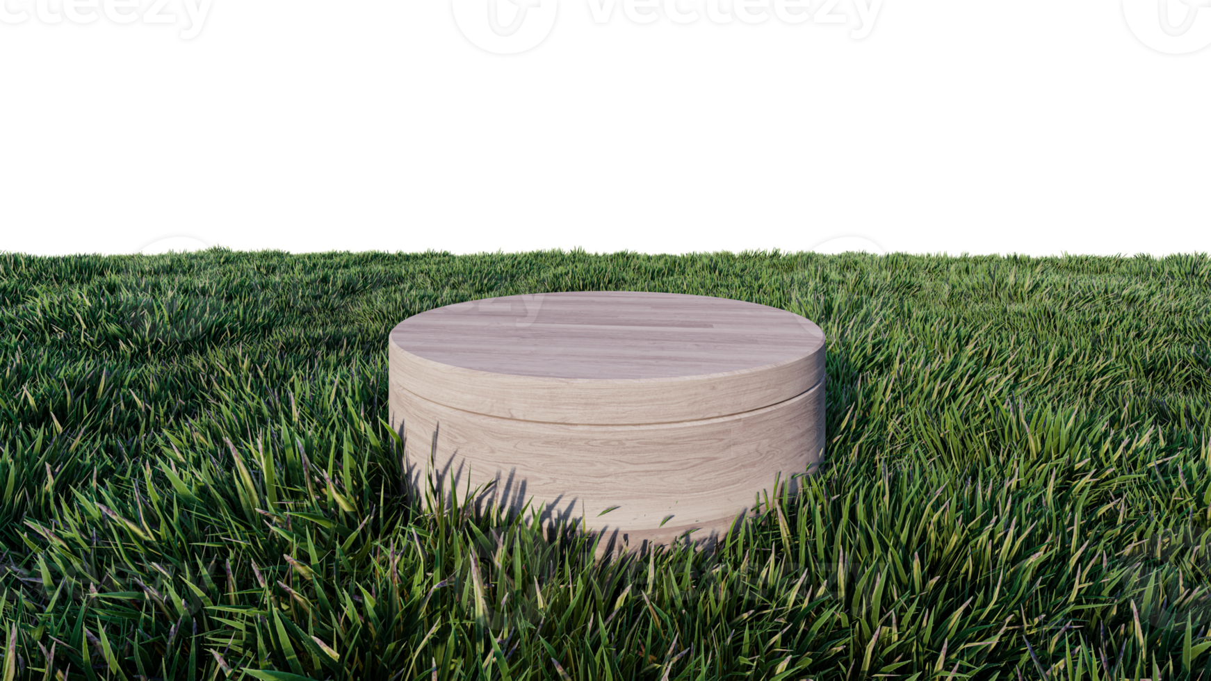 A 3d rendering image of wooden product display place on green grasses filed png