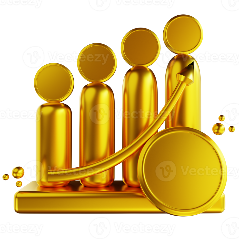 3D illustration golden  general coin rising chart png