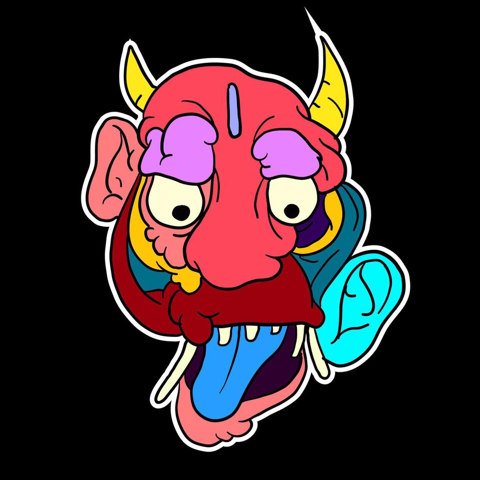 pegatina colorido doodle dibujos animados vector ilustración. cabeza, máscara, maldad, fantasma y monstruo para la mascota del logo