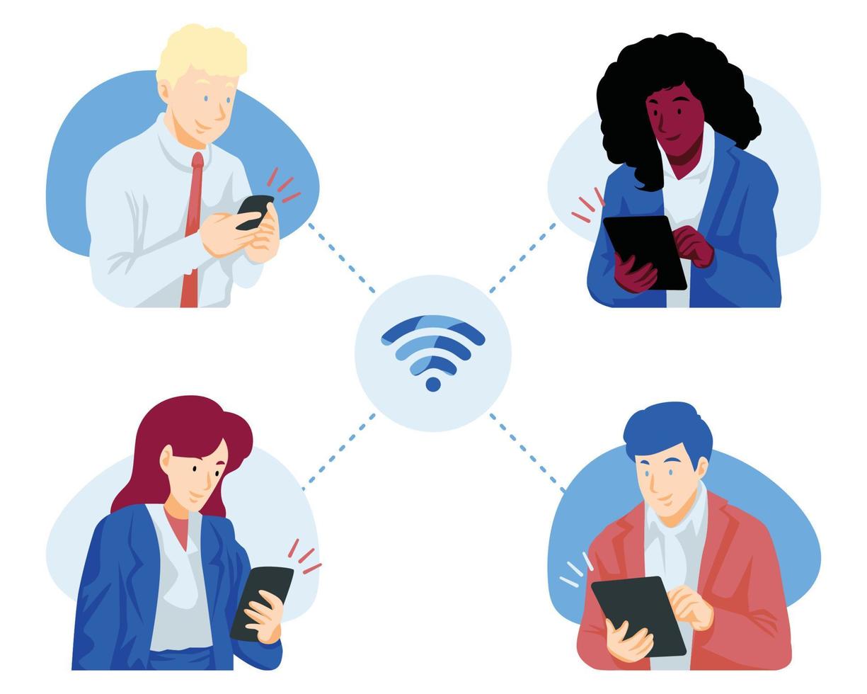 Business person working in remote work using wifi in isolated white background vector illustration material
