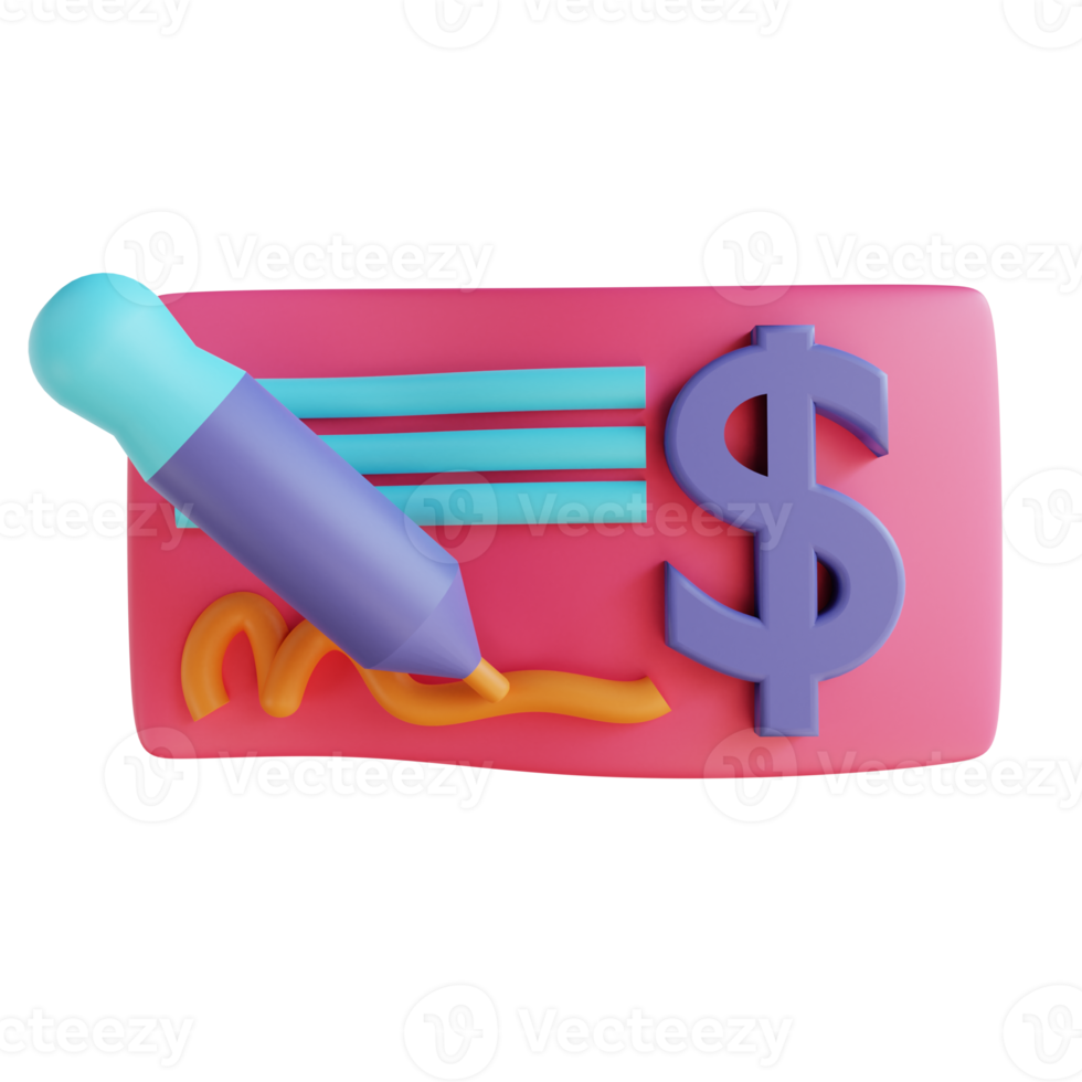 3D illustration bank check png
