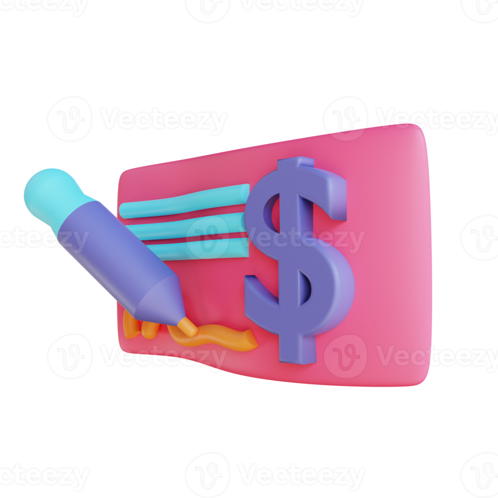3D illustration bank check png