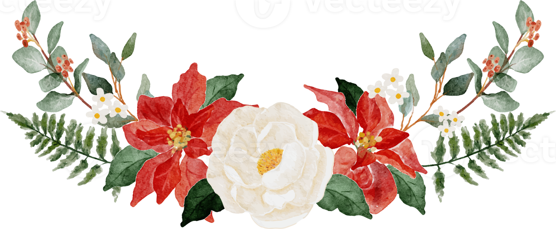 watercolor christmas poinsettia flower bouquet elements png