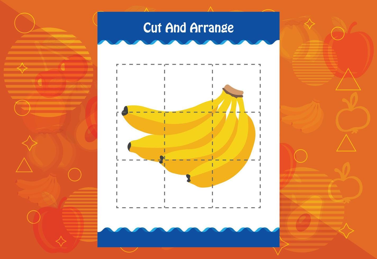 Cut and arrange with a fruit worksheet for kids. Educational game for children vector