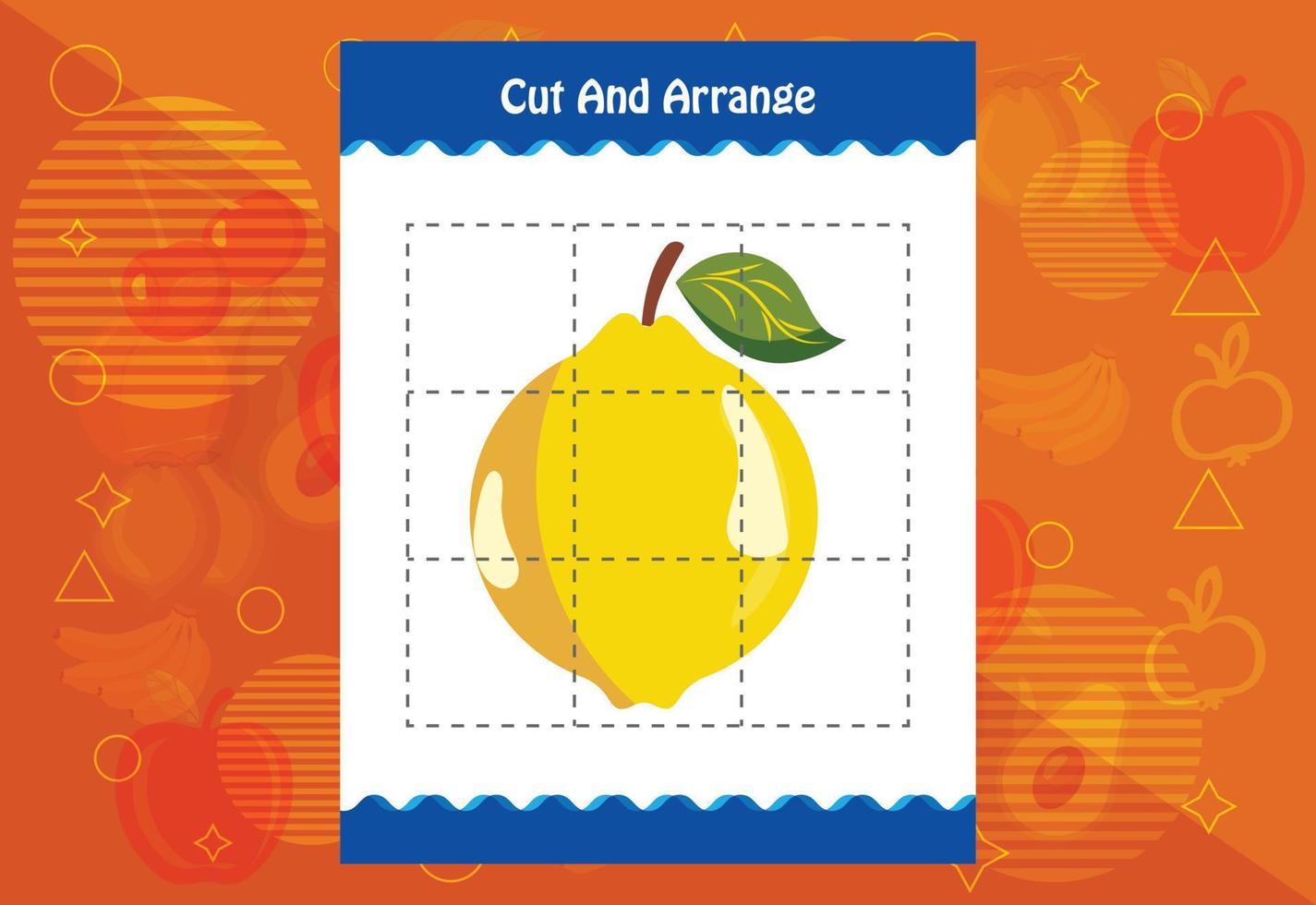 Cut and arrange with a fruit worksheet for kids. Educational game for children vector