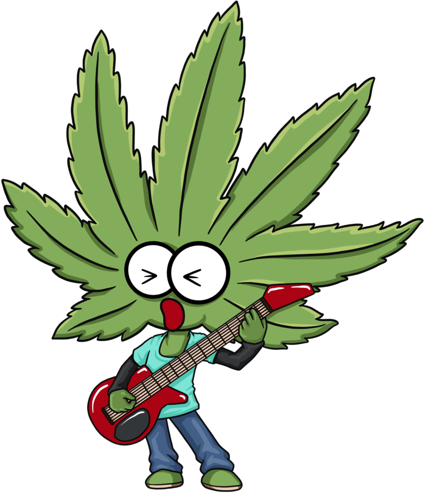 Cute cartoon cannabis marijuana character musician png