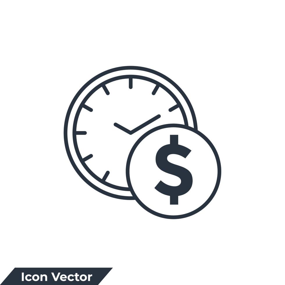 el tiempo es dinero icono logo vector ilustración. tiempo con pila de plantilla de símbolo de monedas para la colección de diseño gráfico y web