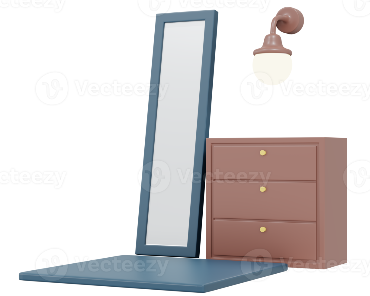 Interior clothset with mirror set 3d render png