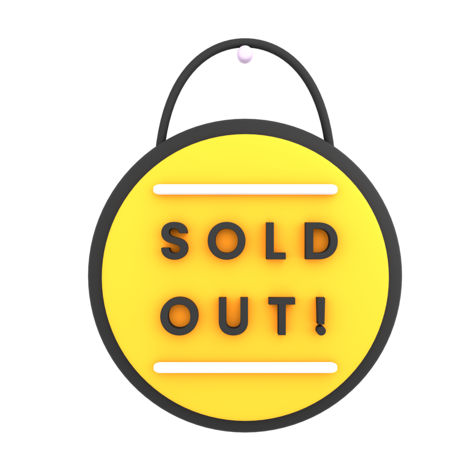 3d sold out sign on the window icon e-commerce illustration png