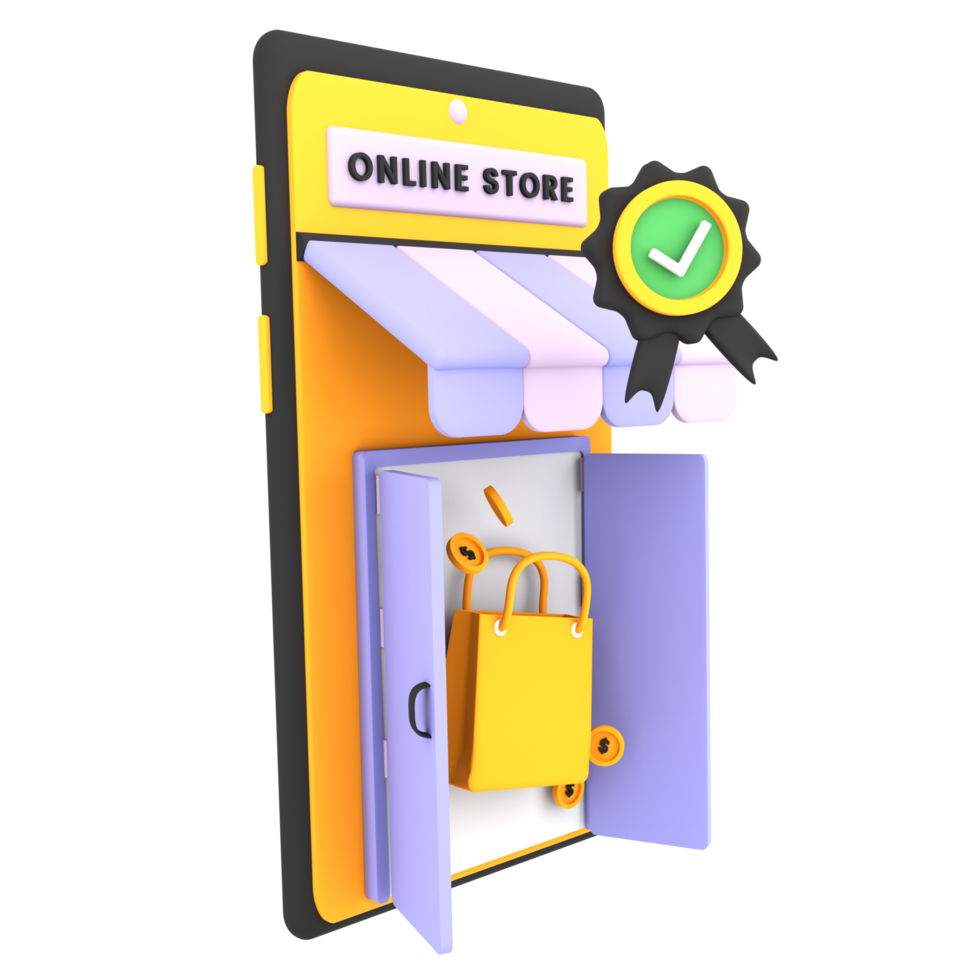 Verifizierter Shop Online-Shop 3D-Illustration für E-Commerce-Symbol png