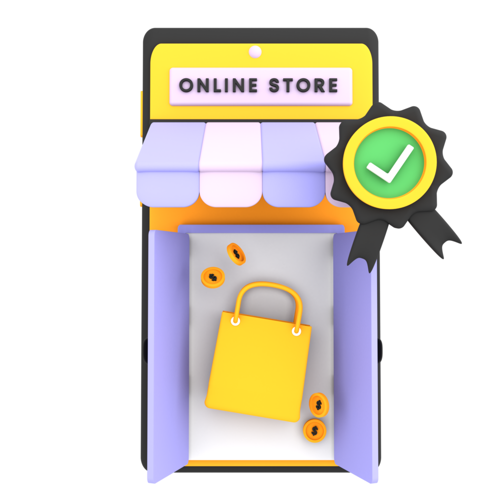 verifierad butik onlinebutik 3d-illustration för e-handelsikon png