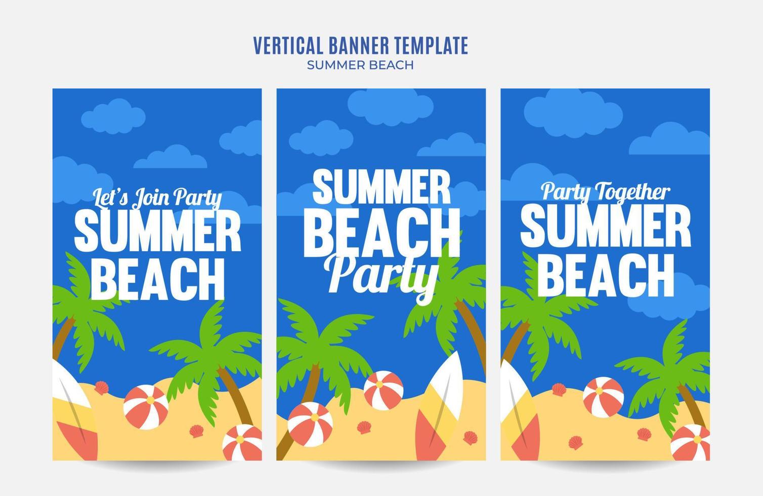 día de verano: banner web de fiesta en la playa para afiches verticales de medios sociales, banner, área espacial y fondo vector