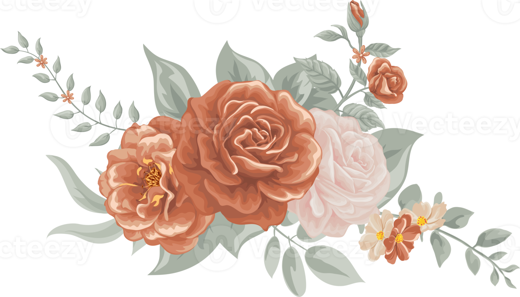 Rose Flower and botanical leaf digital painted png