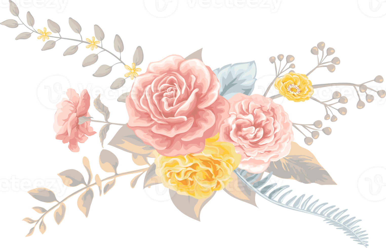 Rose Flower and botanical leaf digital painted png