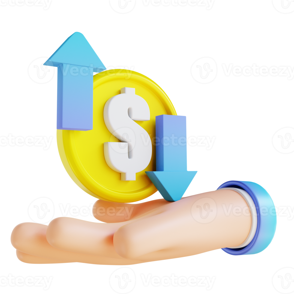 3D illustration hand and coin up down png