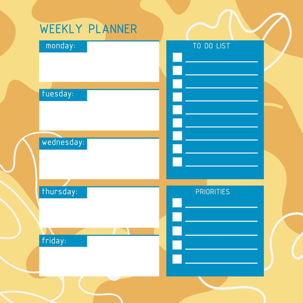 plantilla de planificador semanal. un planificador para la organización semanal del tiempo con antecedentes abstractos. vector