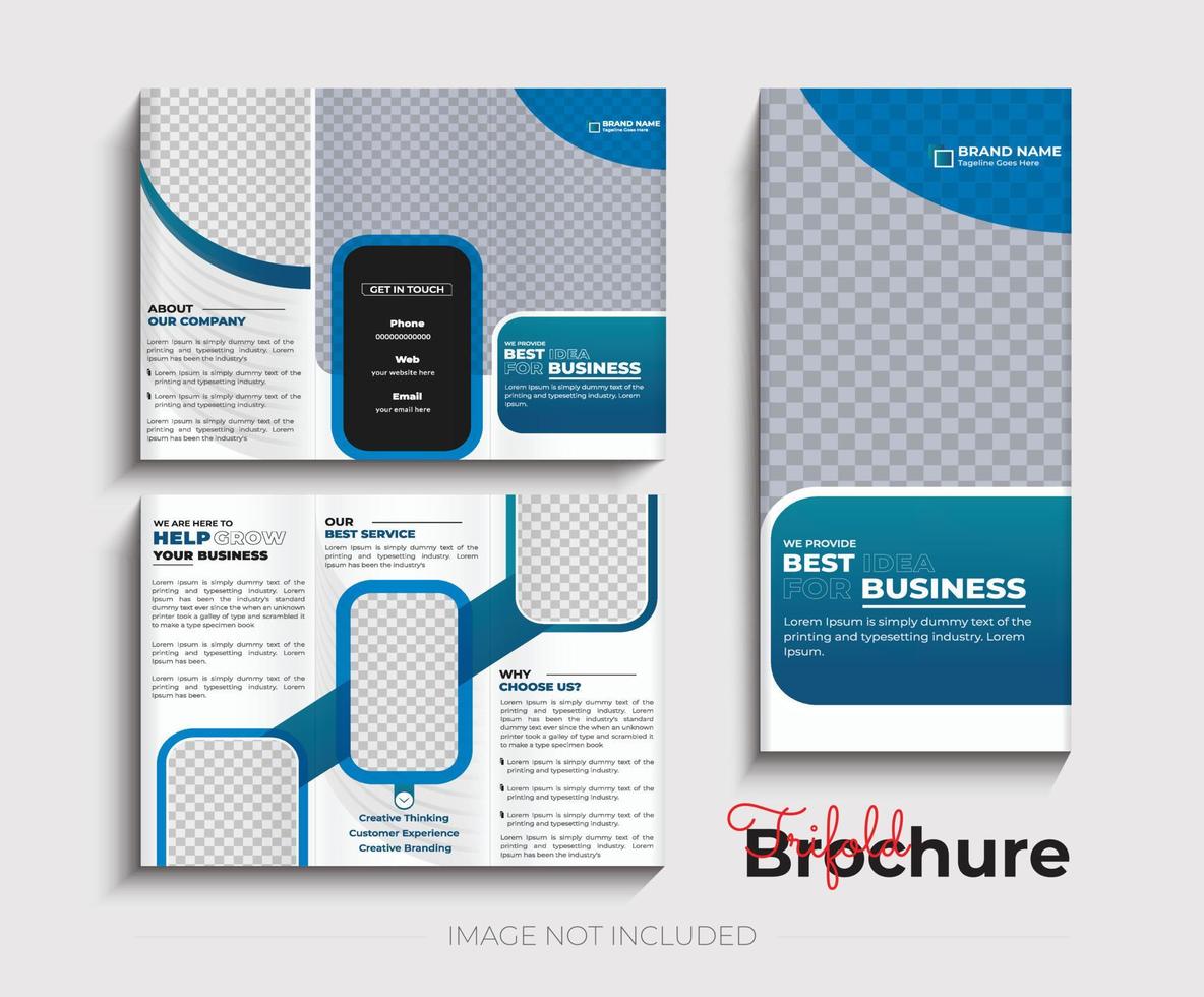 Tri fold yellow brochure design with square and abstract shapes, corporate business template vector