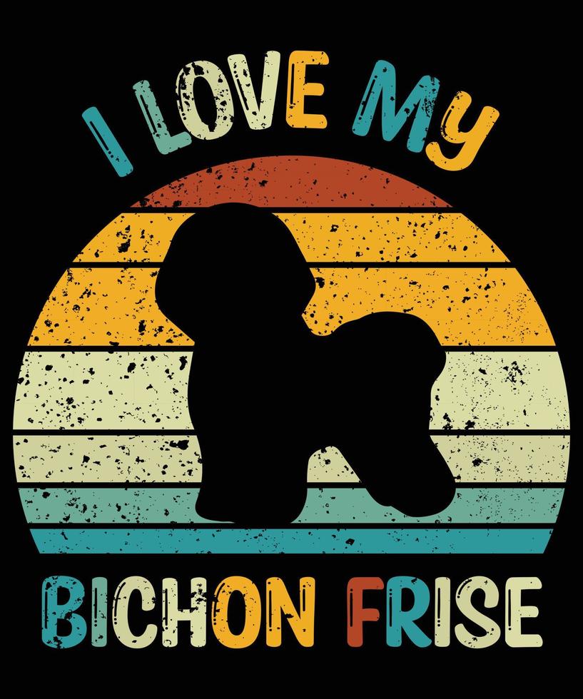 Funny Bichon Frise Vintage Retro Sunset Silhouette Gifts Dog Lover Dog Owner Essential T-Shirt vector