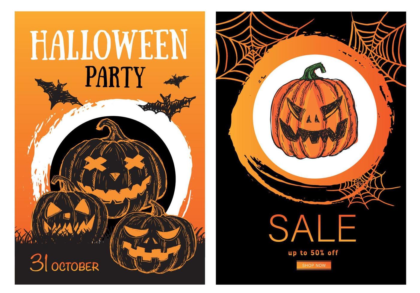 Halloween pumpkins set. Hand drawn illustration. vector