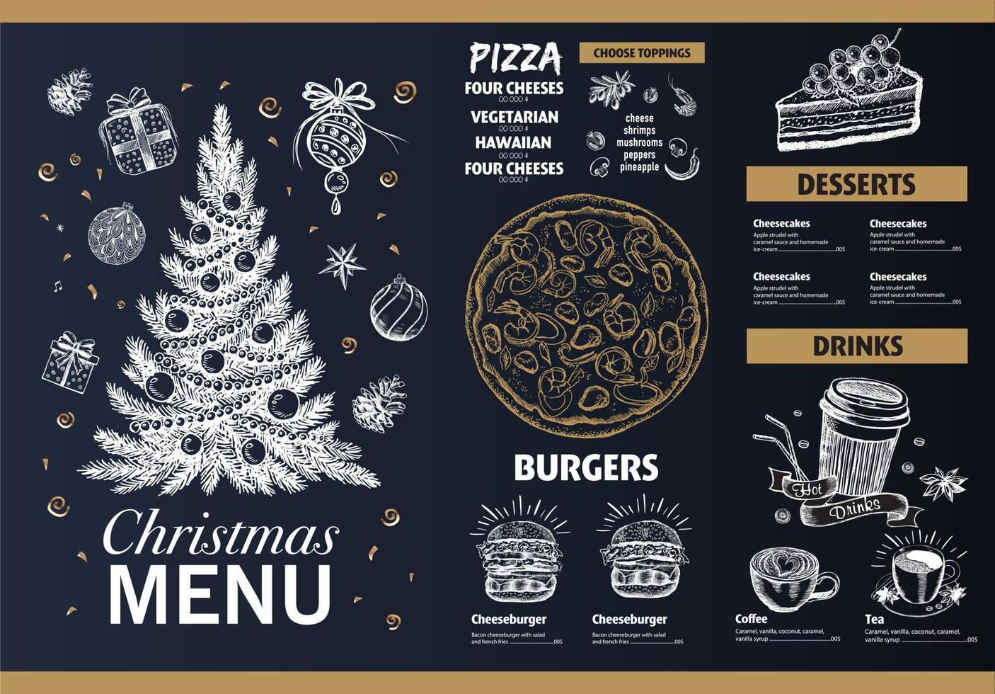 Christmas menu. Hand drawn illustration. Sketch illustration. Vector. vector