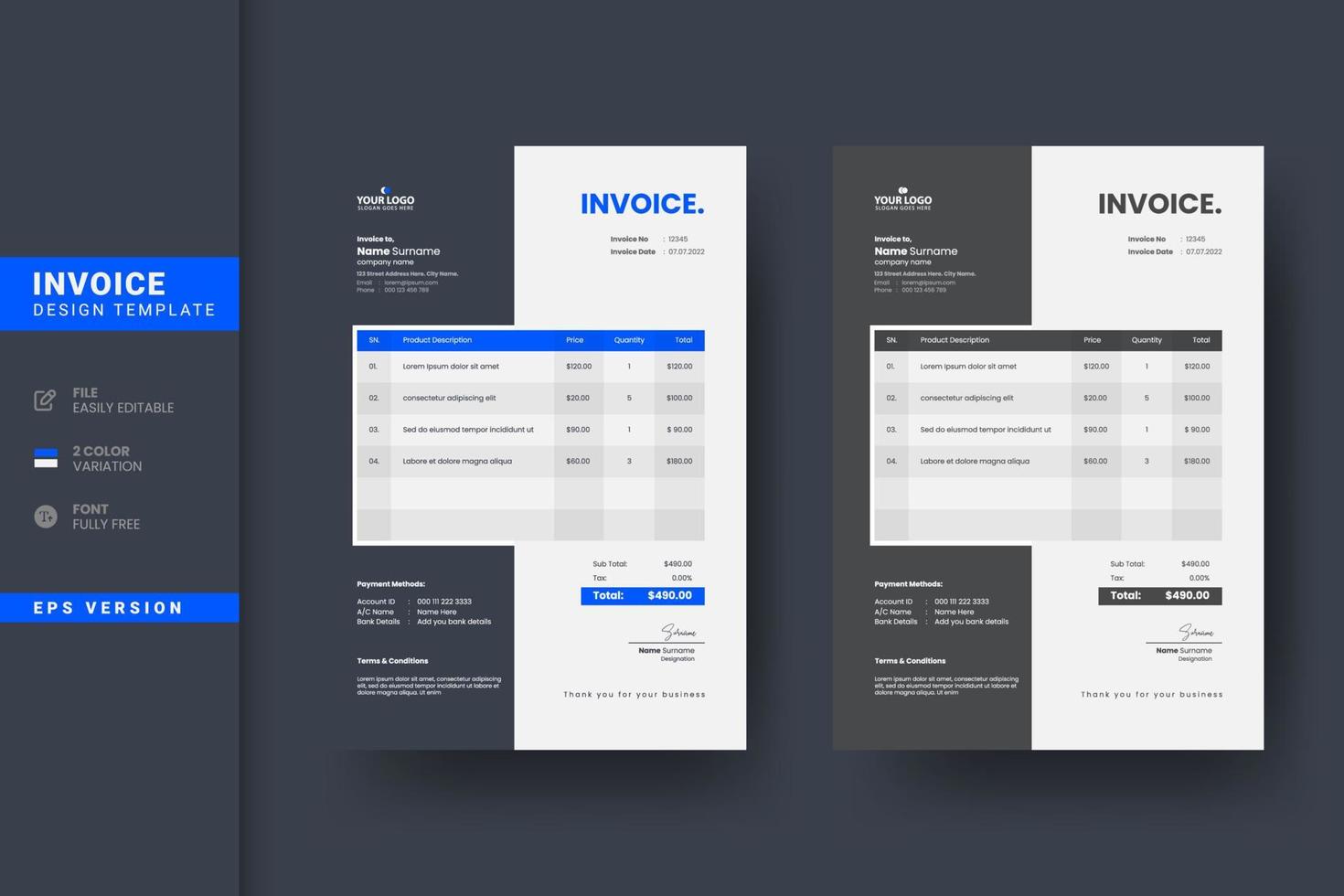 Professional and creative business invoice design vector