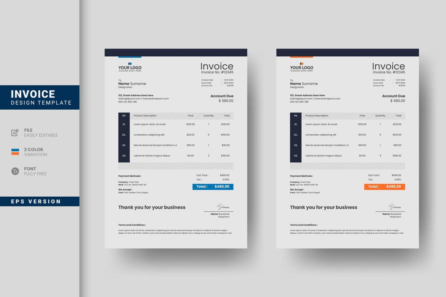 Creative business invoice design template vector