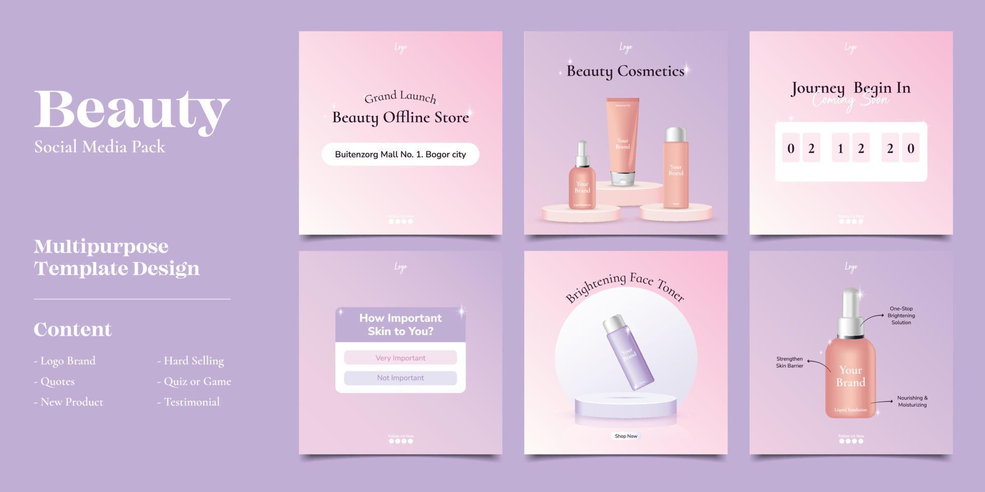 Cosmetic Social Media Post Template Bundle Banner Set vector