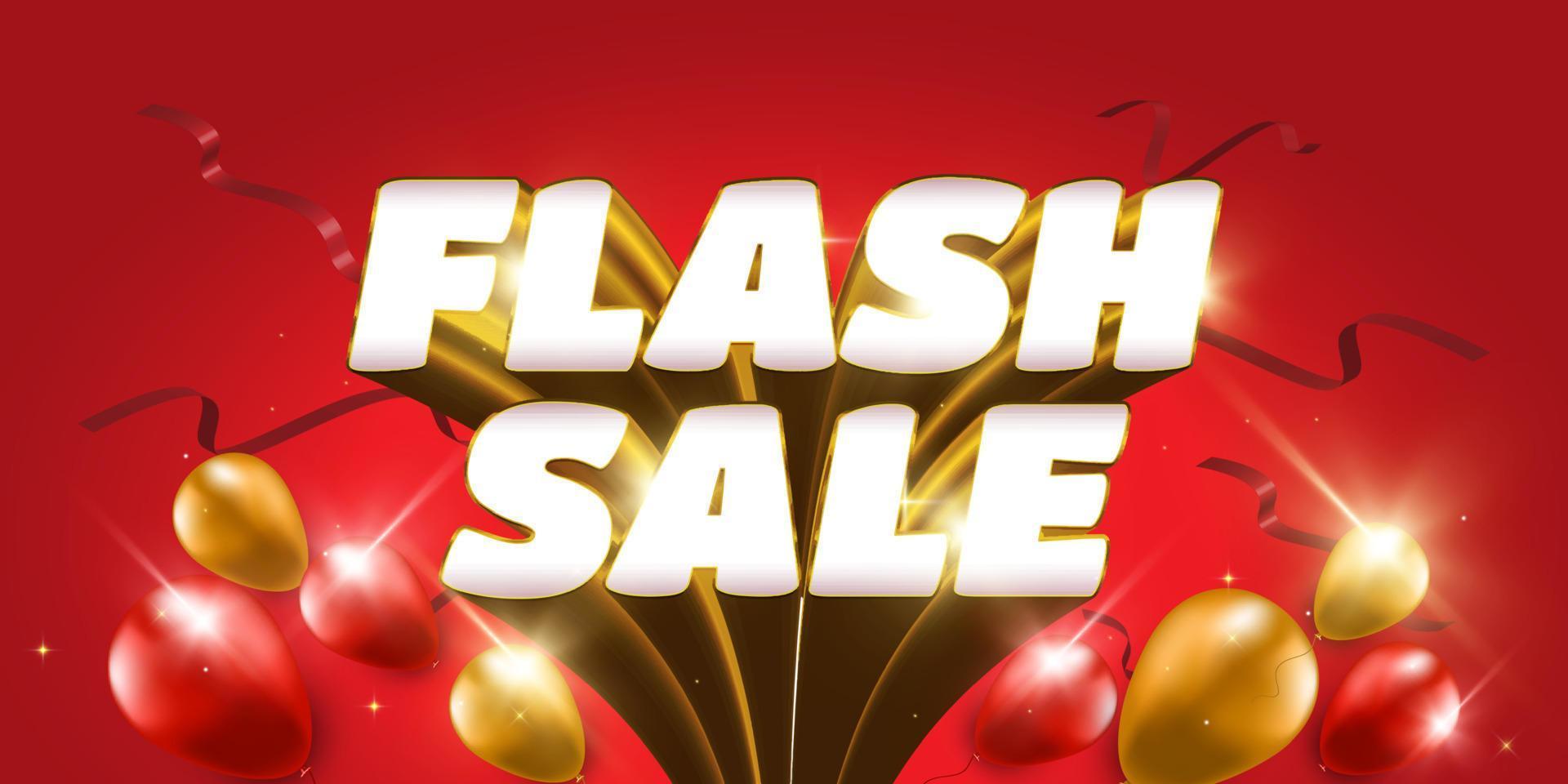 banner de venta flash con texto 3d y globos aislados sobre fondo rojo. diseño de plantilla de cartel o banner de oferta especial para redes sociales y sitio web. diseño de promoción de descuento vector