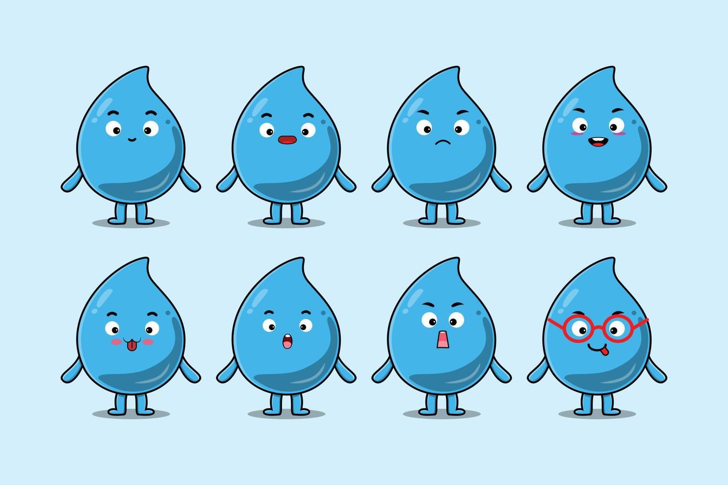 Set kawaii water drop cartoon with expressions vector