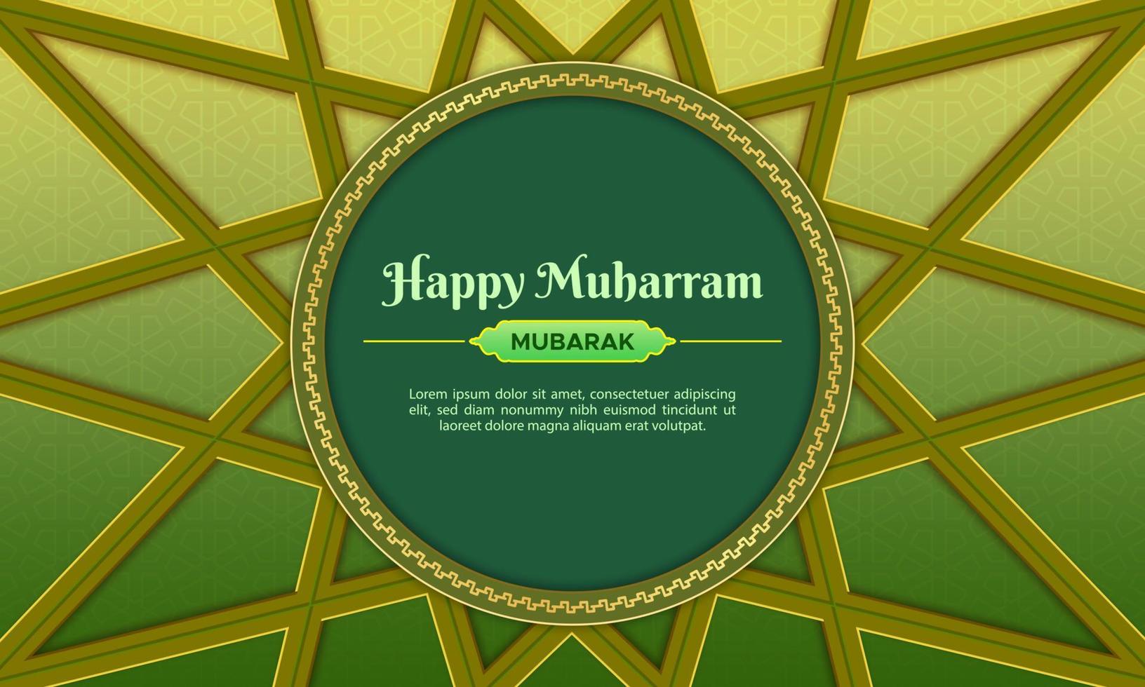 Happy Muharram greeting card with circle shape ornament and Islamic pattern. Suitable for banner and social media cover. vector