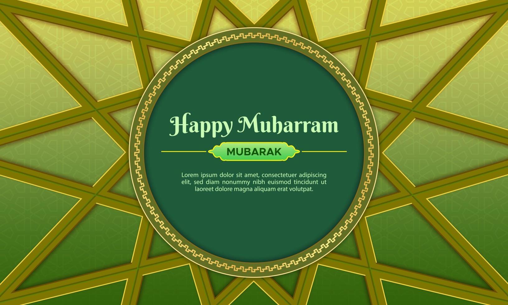 Happy Muharram greeting card with circle shape ornament and Islamic pattern. Suitable for banner and social media cover. vector