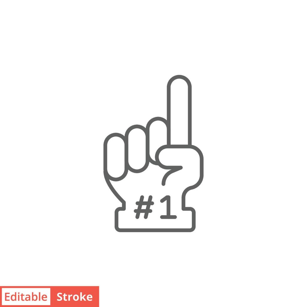 Number 1 foam glove icon. Simple outline style. Fan logo hand with finger up. Thin line vector illustration isolated on white background. Editable stroke EPS 10.