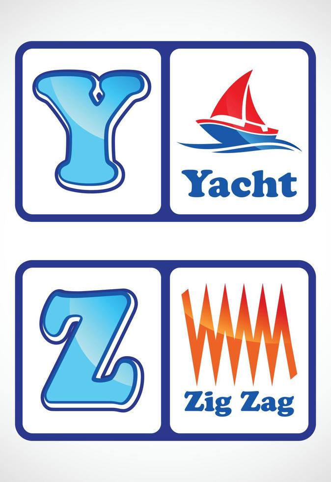 Alphabet flashcards for kids. Educational preschool learning ABC card with an element. vector