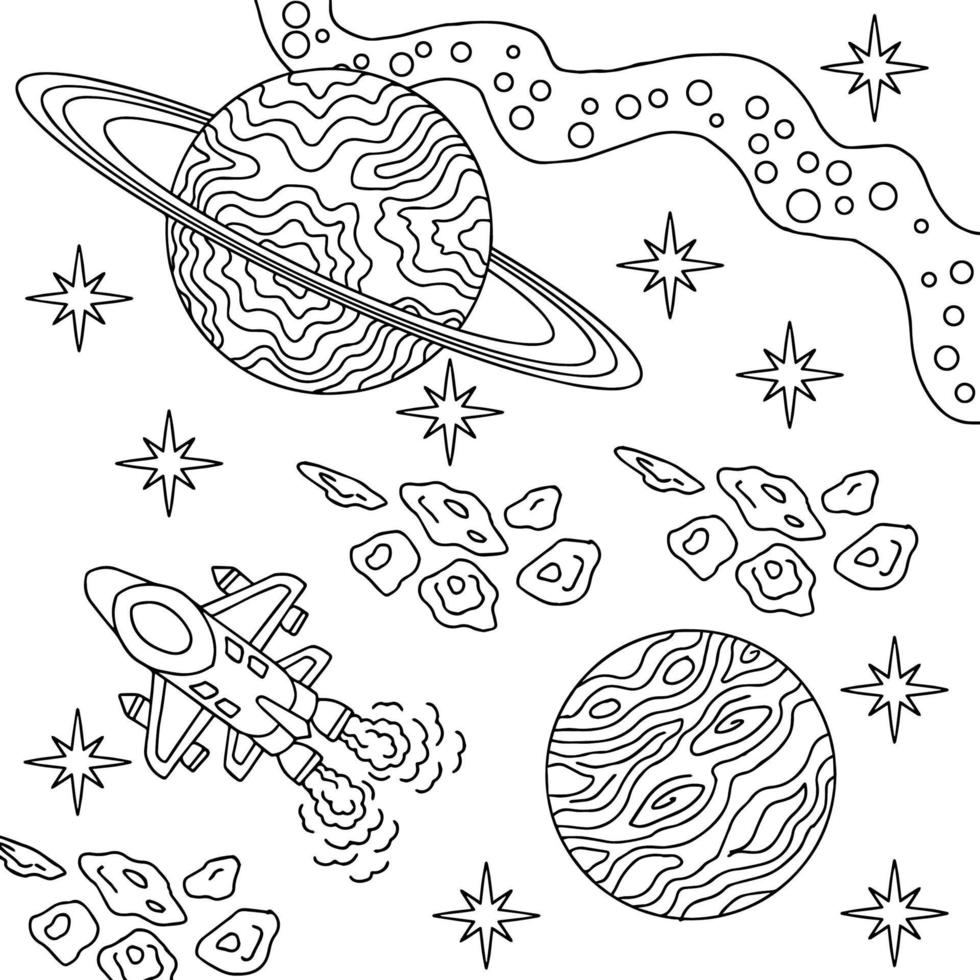 Design Vector Coloring Page Space for Kid