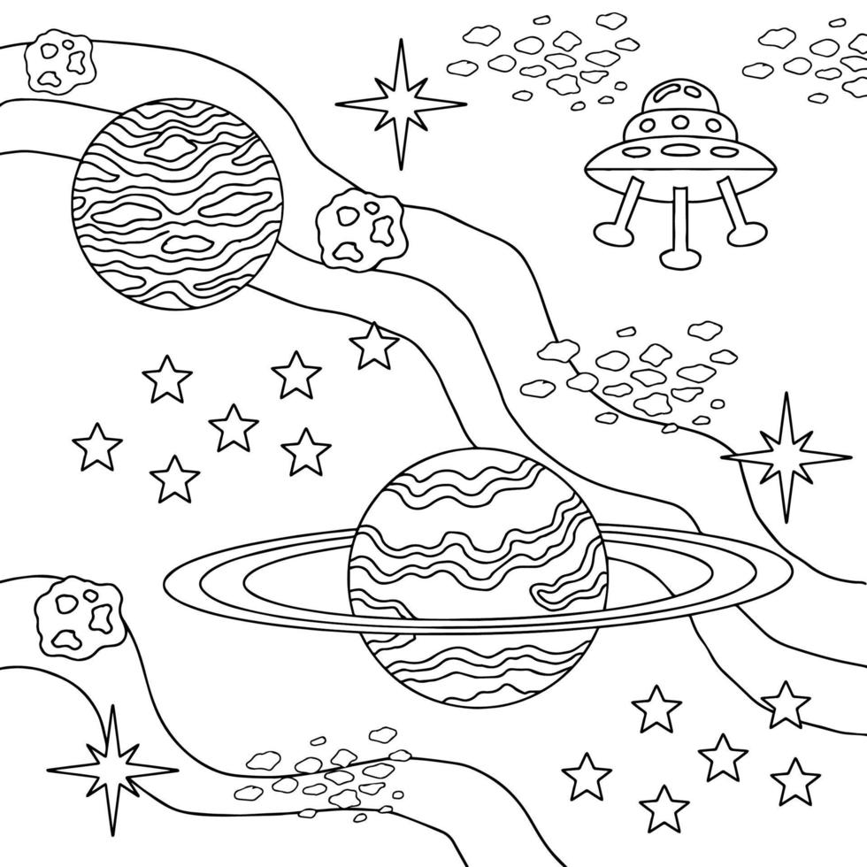 Design Vector Coloring Page Space for Kid