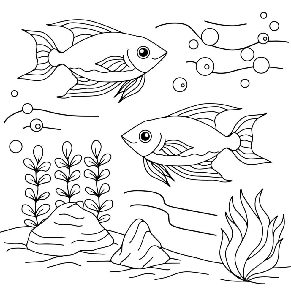 Design Vector Coloring Page for Kid Fish Under water