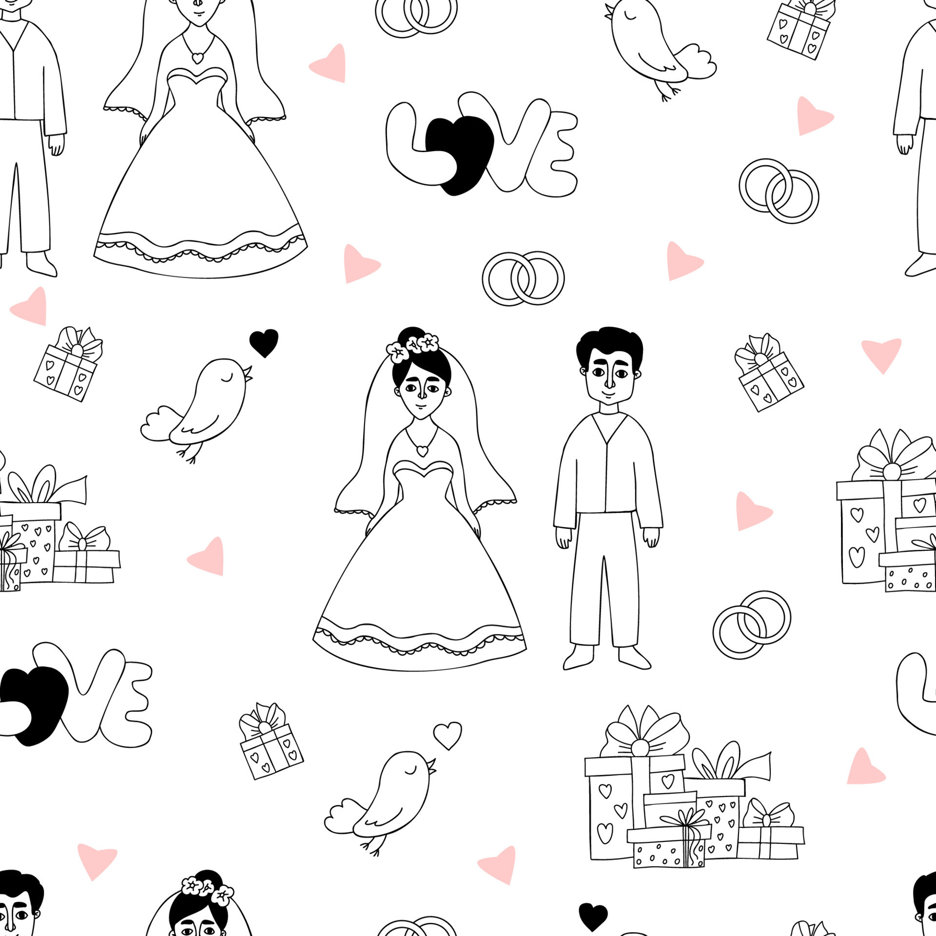seamless-wedding-pattern-couple-newlyweds-bride-and-groom-love-bird