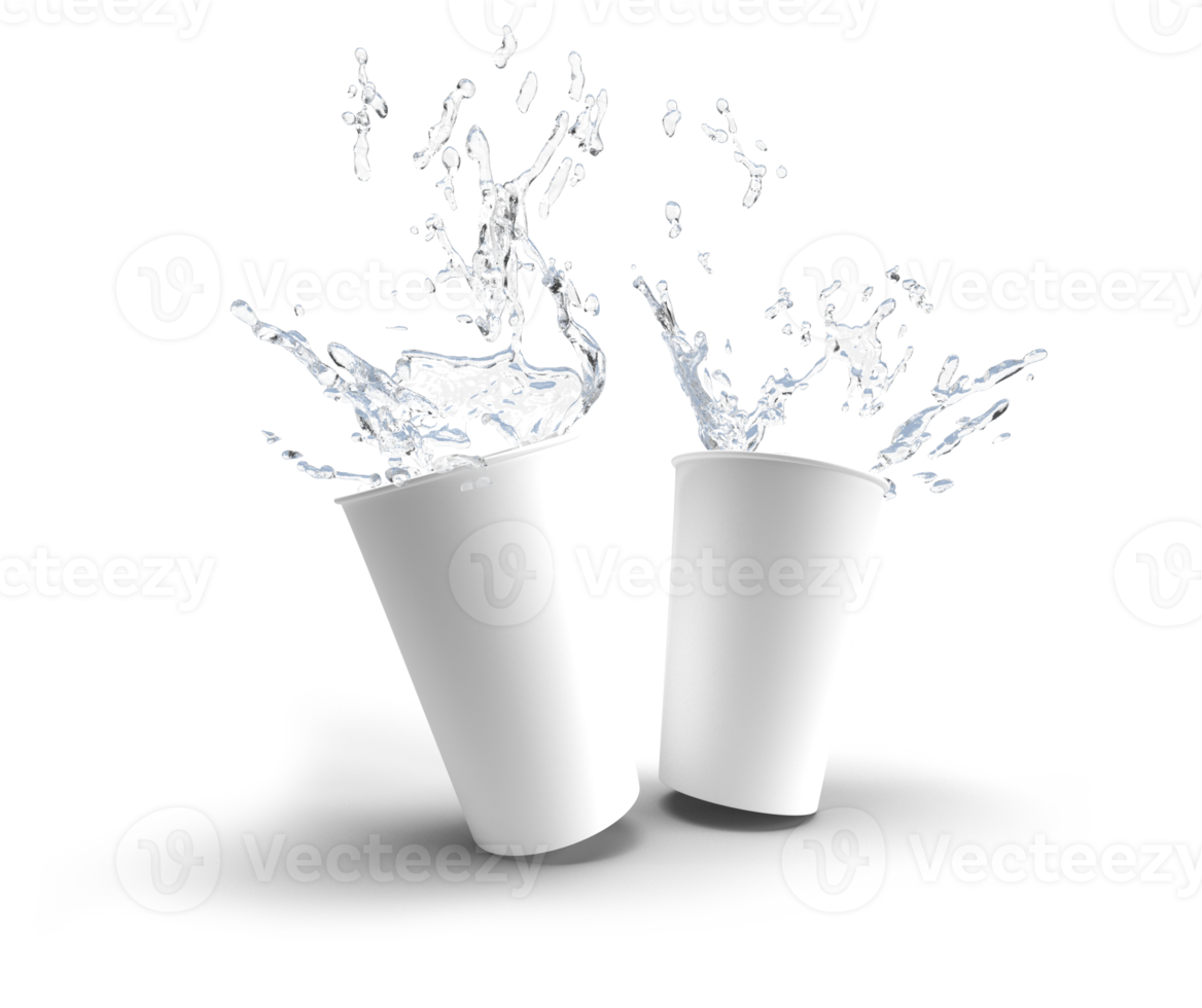 3d rendering image of 2 cups and water splash png