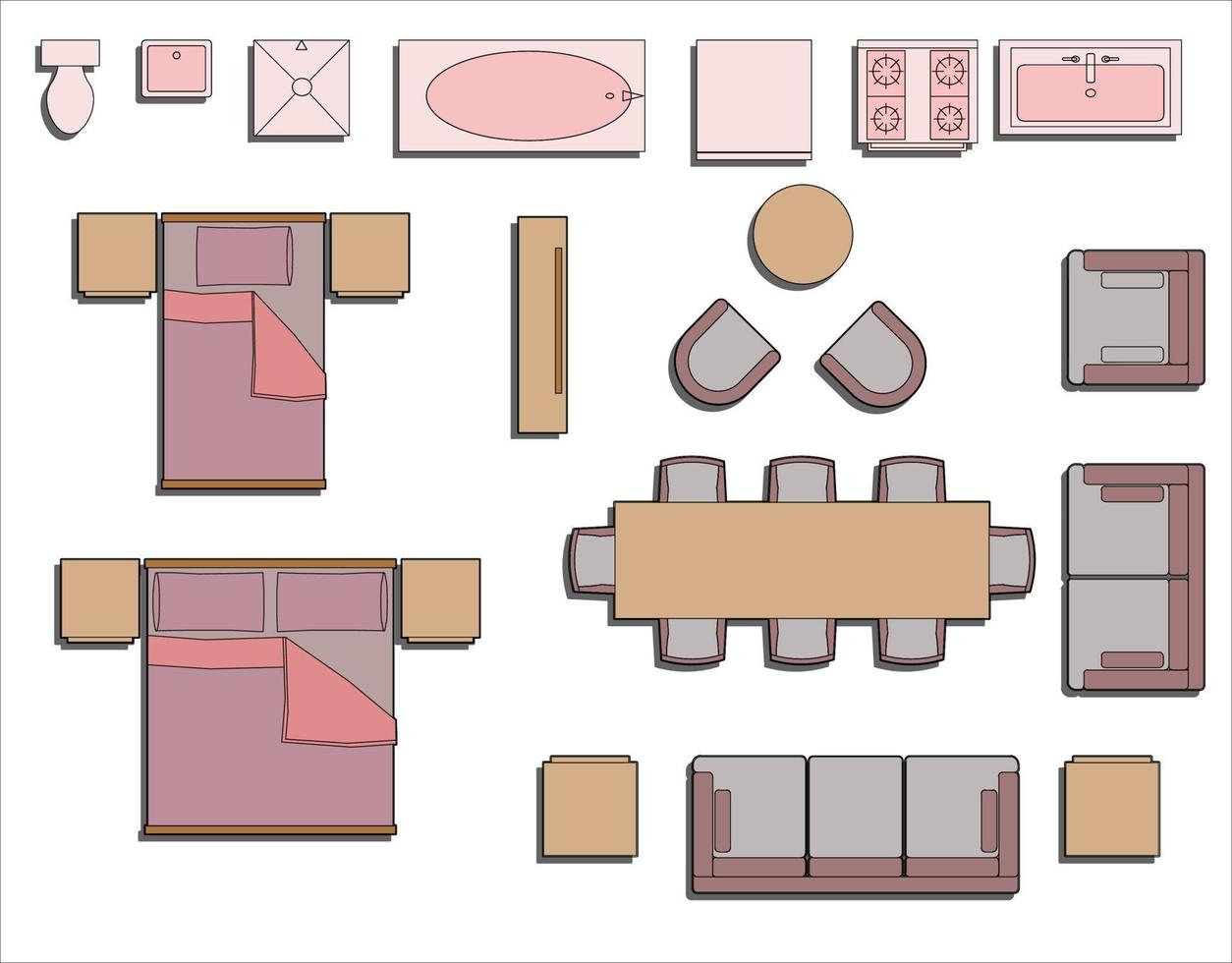 conjunto de muebles de interior para planos de planta vector