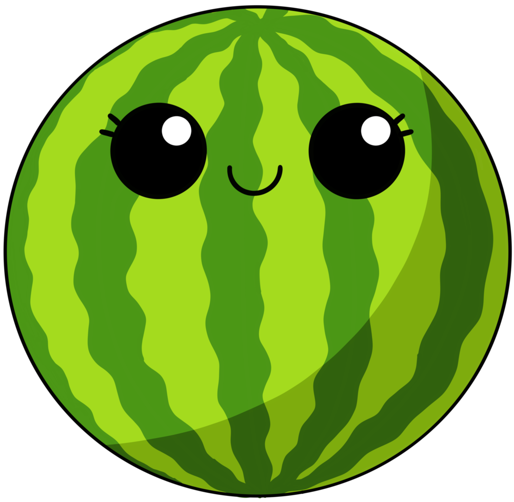 mignon et sourire dessin animé fruits personnage coloré pastèque png