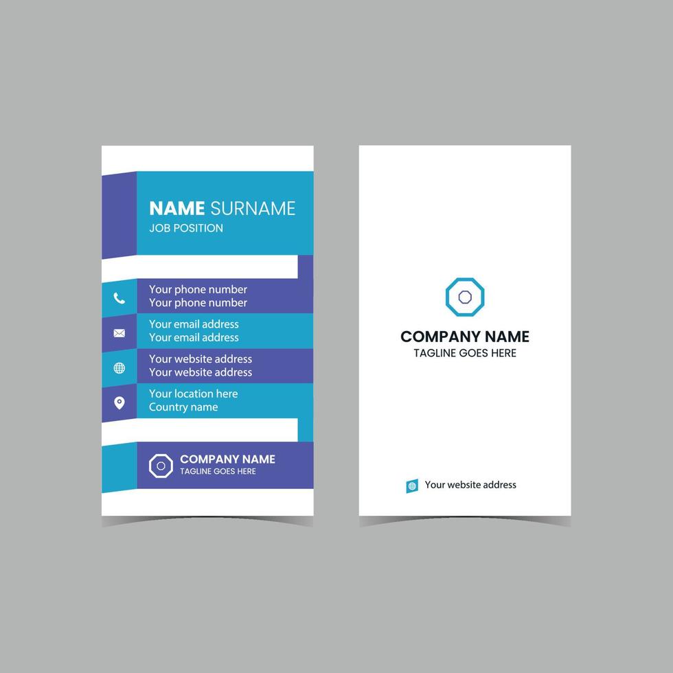 Double-sided Vector Modern Creative and Clean Business Card template. Portrait and landscape orientation. Horizontal and vertical layout. Vector illustration